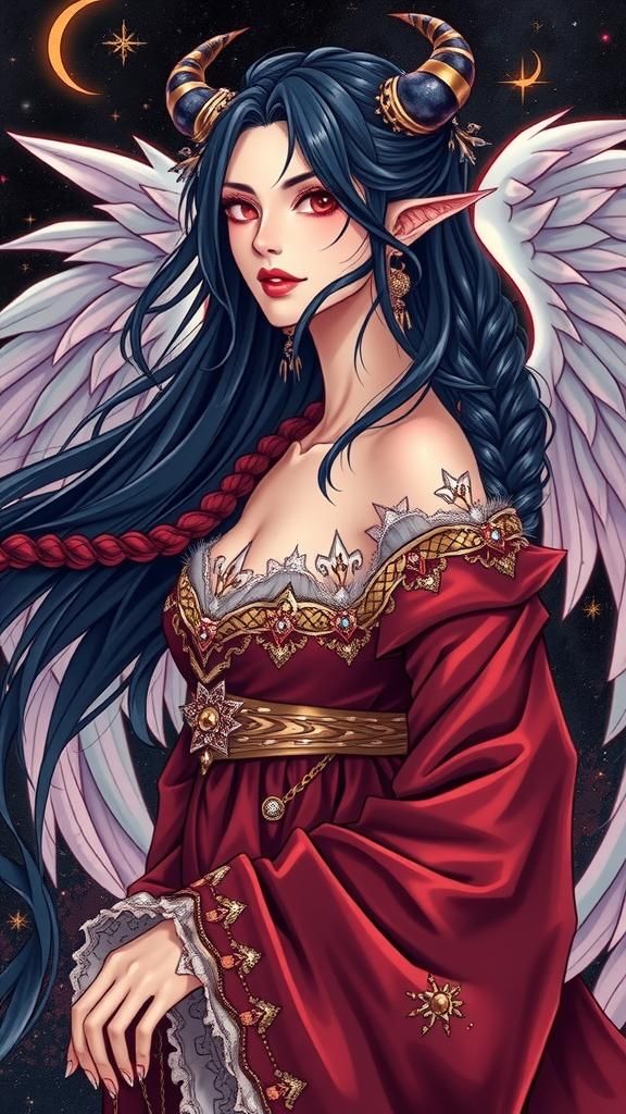 Anime Portrait: Half Angel, Half Demon Woman