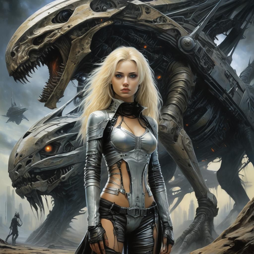 Sad Girl with Monster Friend in Oil Painting Style