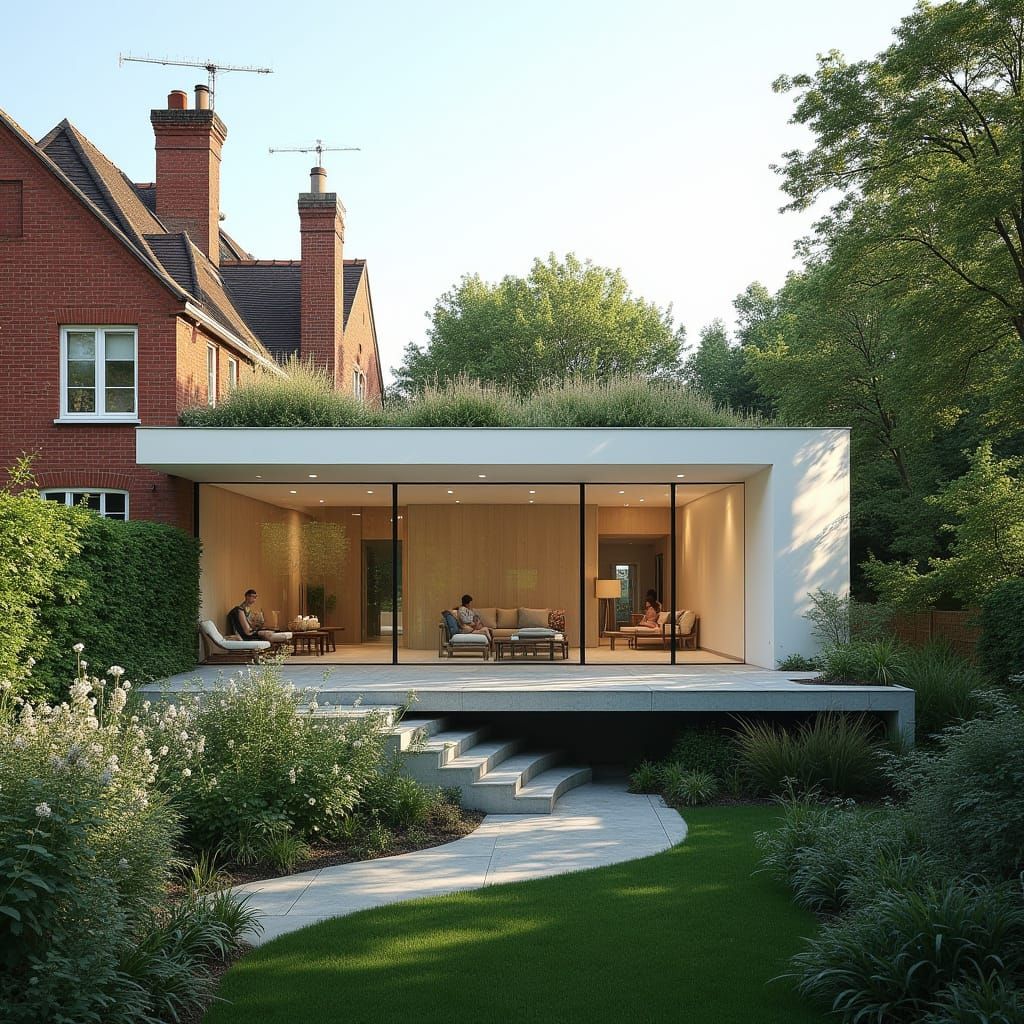 Minimalist Extension with Waved Glass Panels on Victorian Ho...