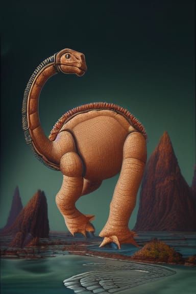 Detailed Apatosaur in Prehistoric Landscape: Oil Painting