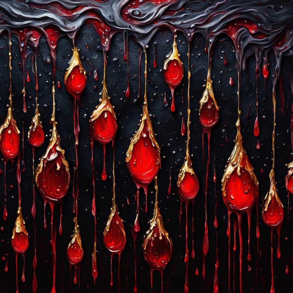 Blood Trickles: A Surrealist Oil Painting in Macro