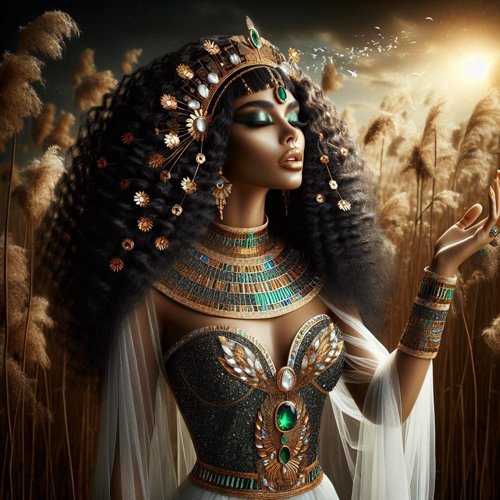 Egyptian Goddess Shemat-Khu Sings Praises in Field of Reeds