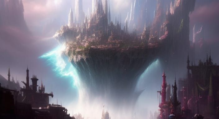 Candy City Under Electrical Storm in Fantasy Style