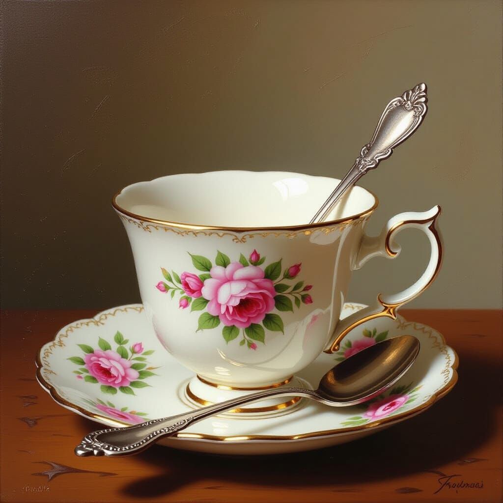 Delicate Teacup Versus Heavy Spoon in British Painting Style