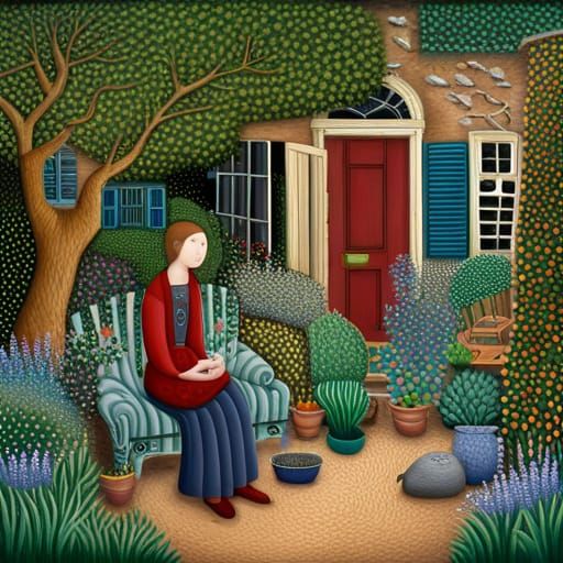 Blooming Garden Seating Area: Intricate Floral Painting