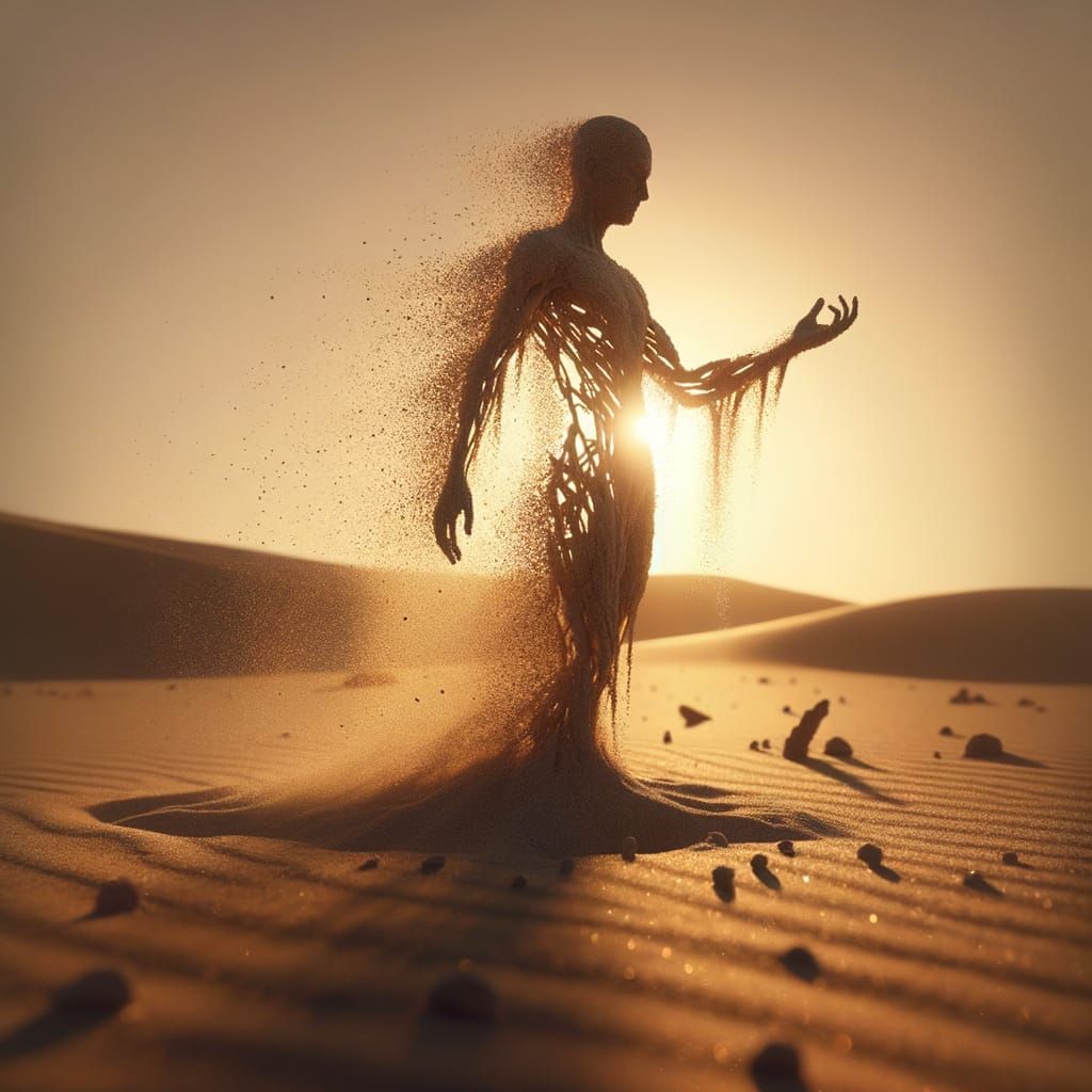 Fractured Sand Silhouette Stretches Towards the Desert Horiz...