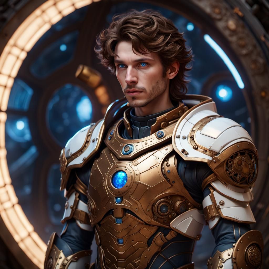 Perseus in Ceramic Space Armor, Dark Fantasy Art