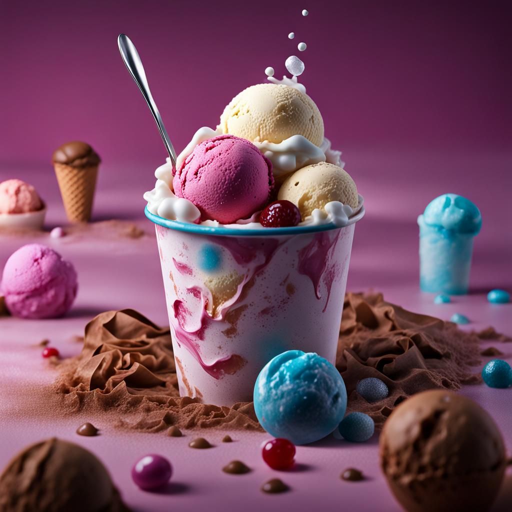 Ice Cream Product Shot with Candies in Matte Painting Style