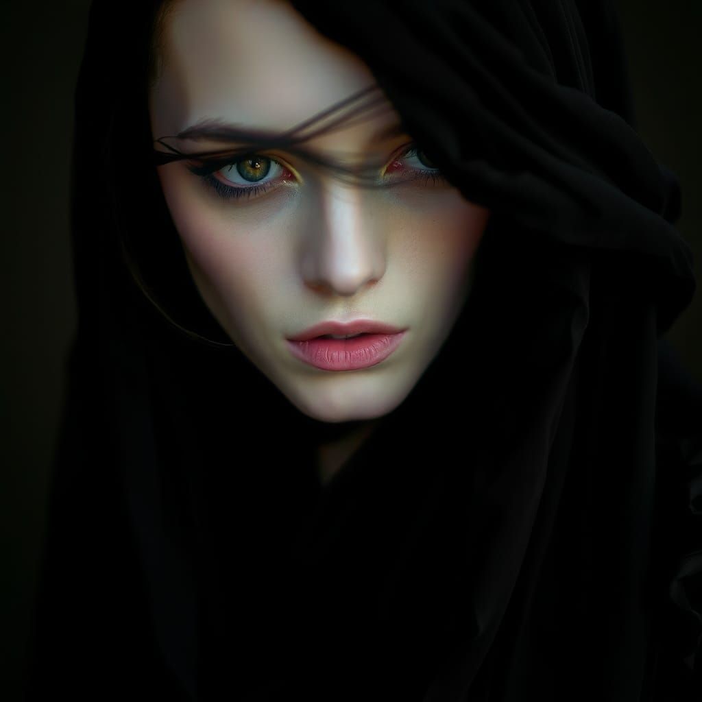 Ethereal Woman in Flowing Chiffon: Moody Portrait