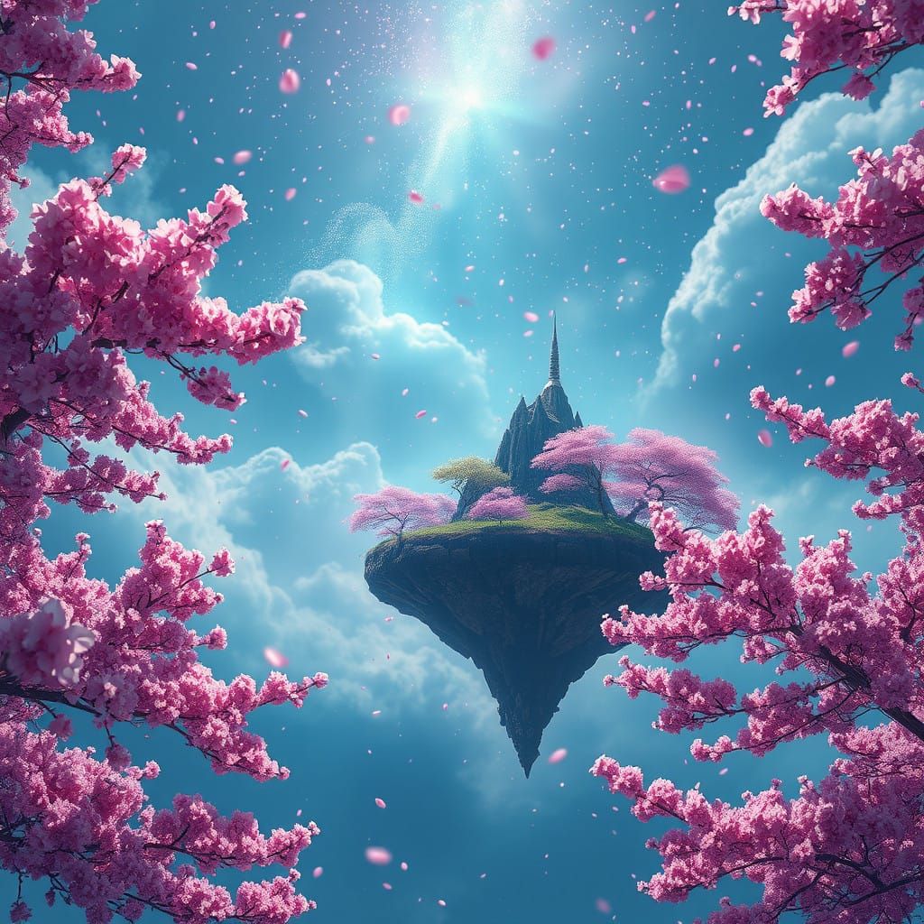 Floating Island in Cherry Blossom Fantasy