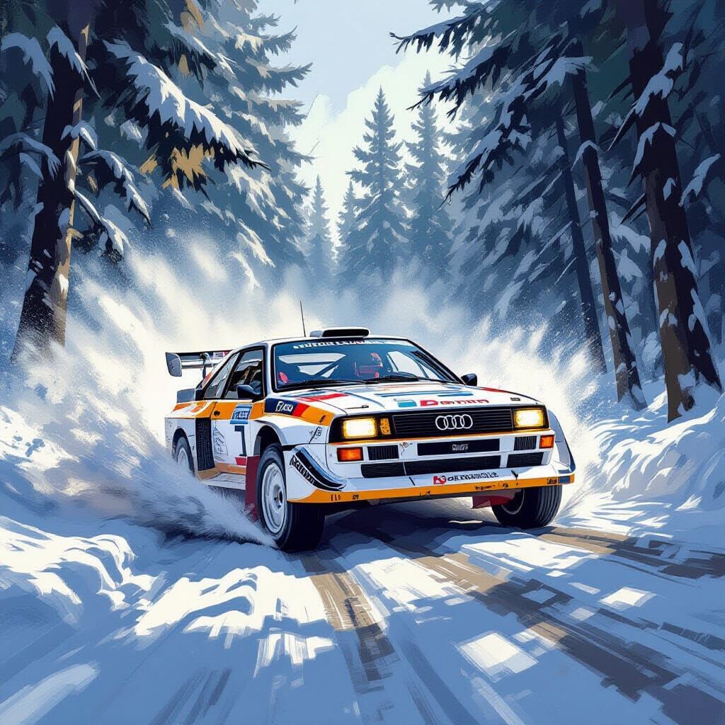 Audi Sport Quattro S1 Rallying Through Forest Stage