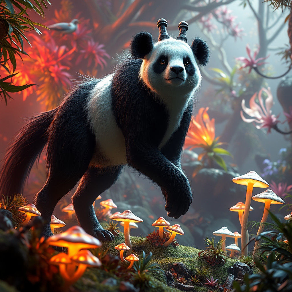 Panda Giraffe Hybrid in Fantasy Landscape