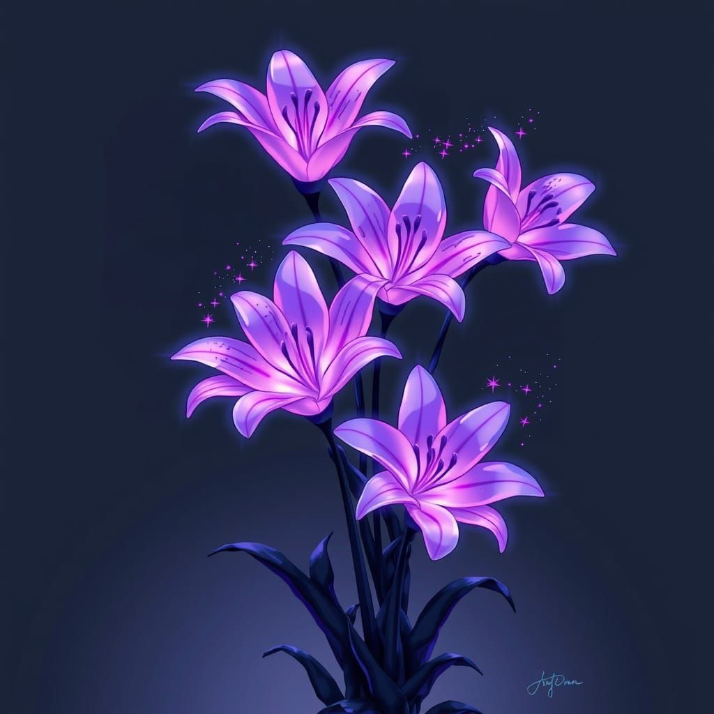 Luminous Purple Lilies in Digital Painting