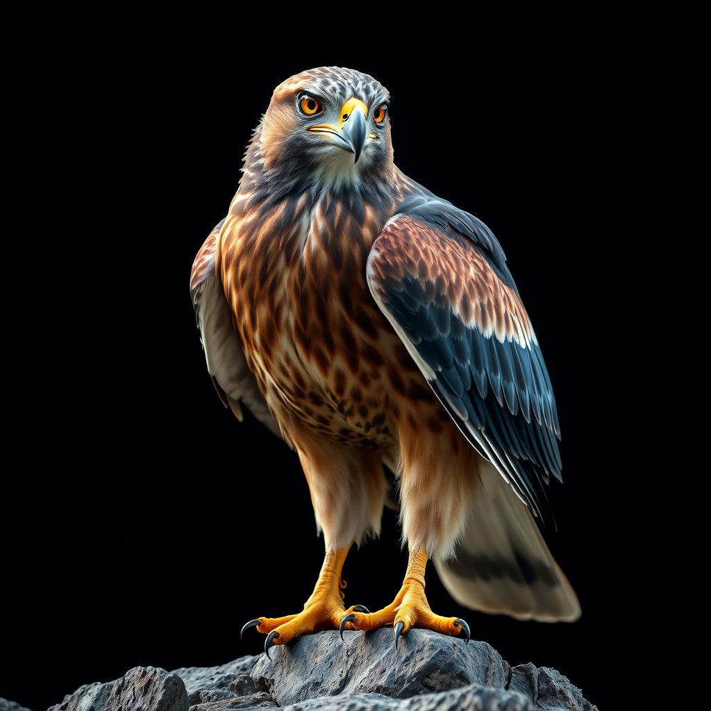 Majestic Hawk with Vivid Plumage on Rocky Ledge
