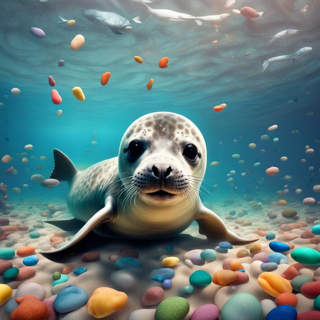 Cute Baby Seal and Turtle Underwater