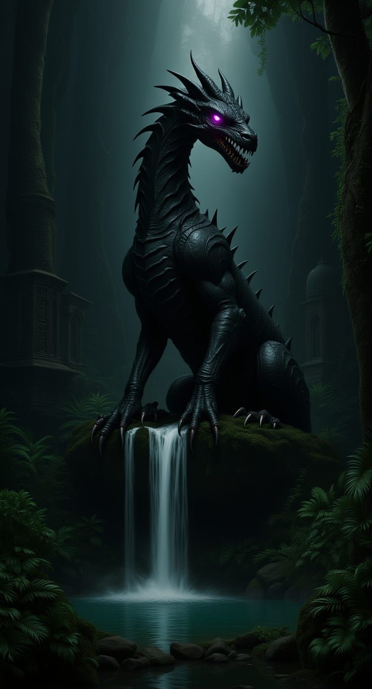 Ancient Dragon Guardian of Jungle Waterfall, Photorealistic ...