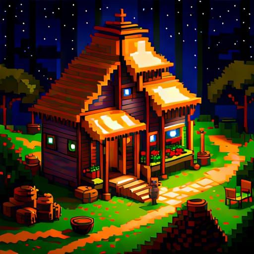 Solarpunk Farmhouse in 32-bit Pixel Art