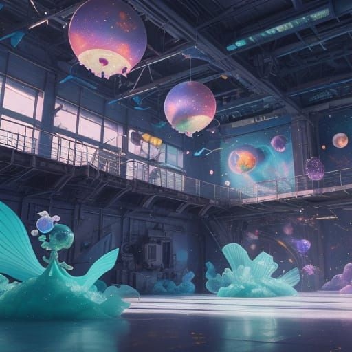 abandoned sweet factory in space Beautiful children mermaids...
