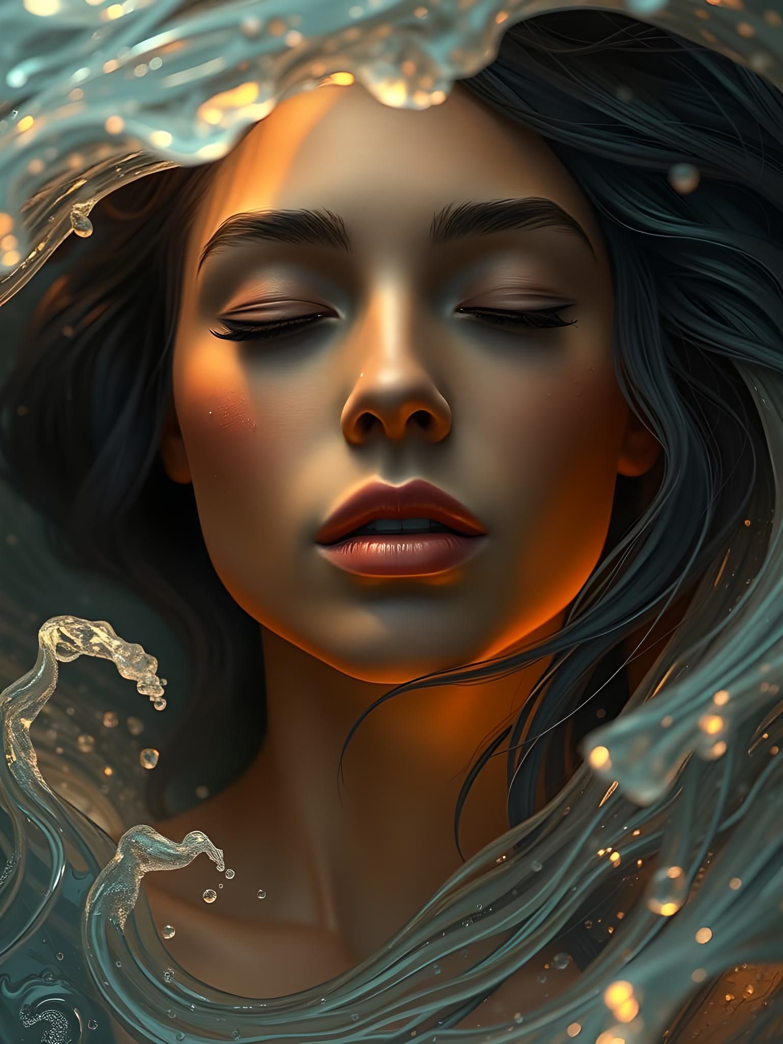 Ethereal Woman Immersed in Waves of Light