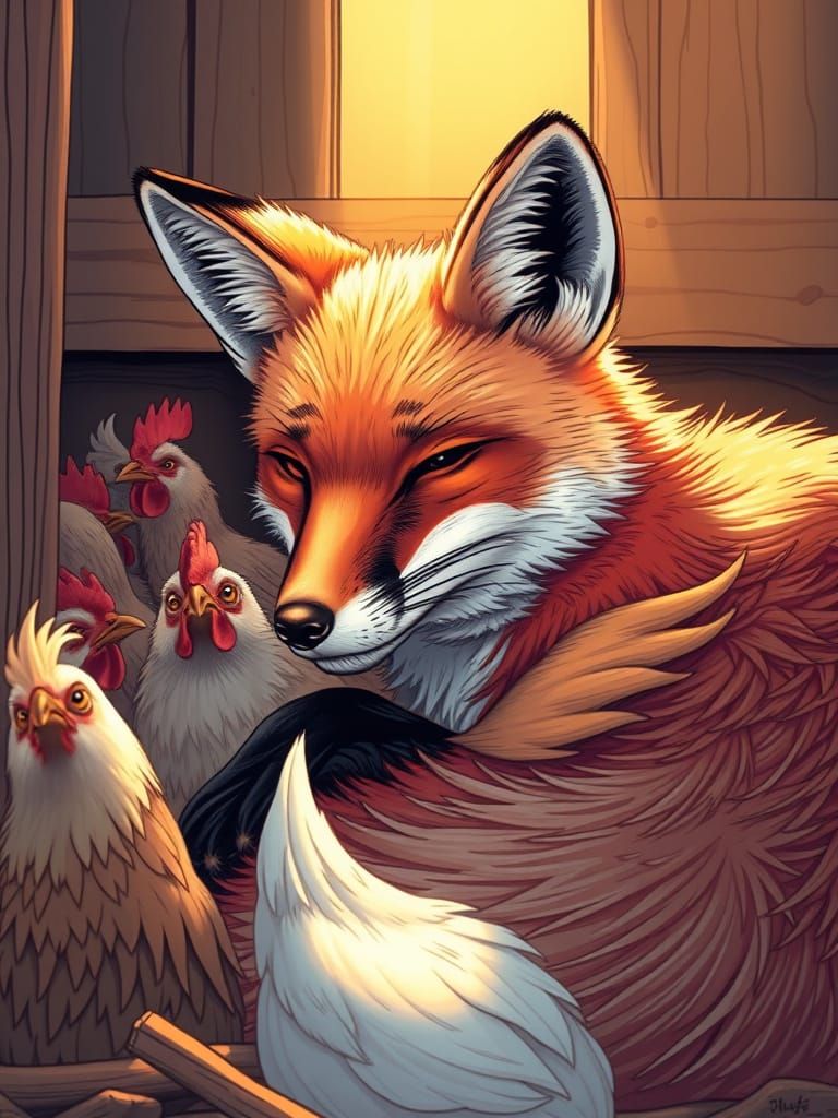 Fox in Chicken Coop, Comic Book Art