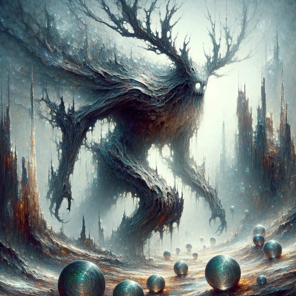 Gigantic Bark Revenant Walks Through Glass Spheres