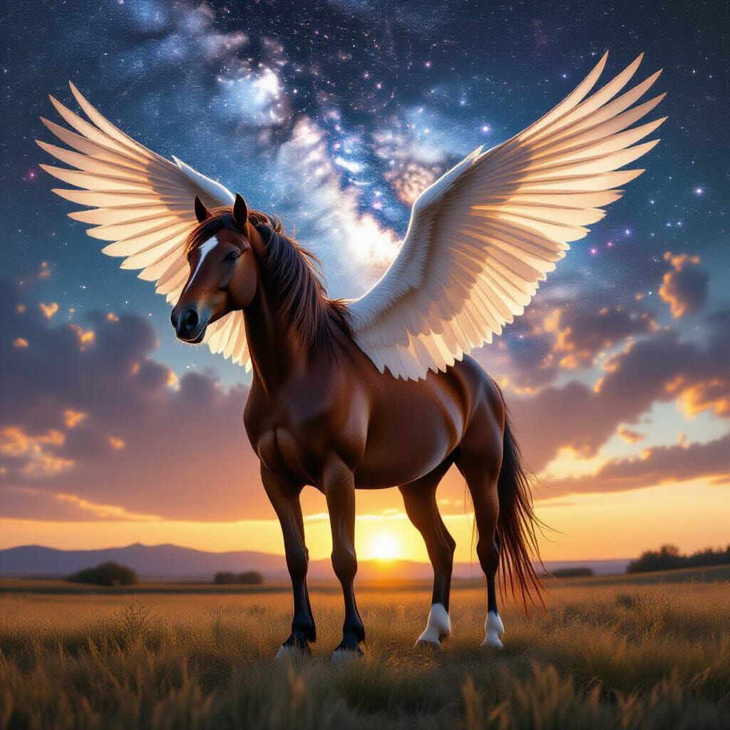 Winged Horse in Cosmic Cosmos Digital Matte Painting