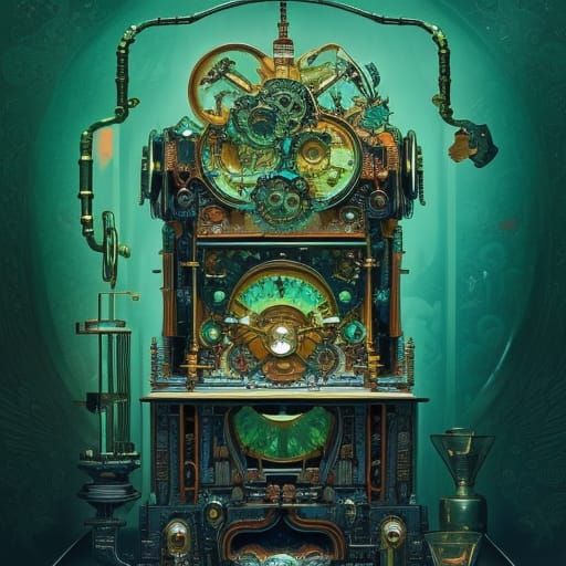 Emerald Cat Skull with Roses in Stained Glass Style