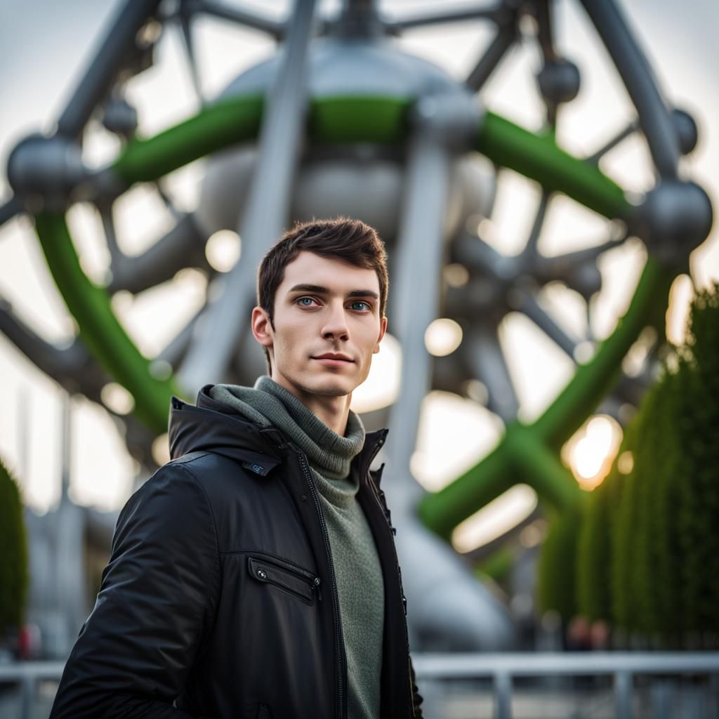 Man with Atomium in Brussels: Professional Photography