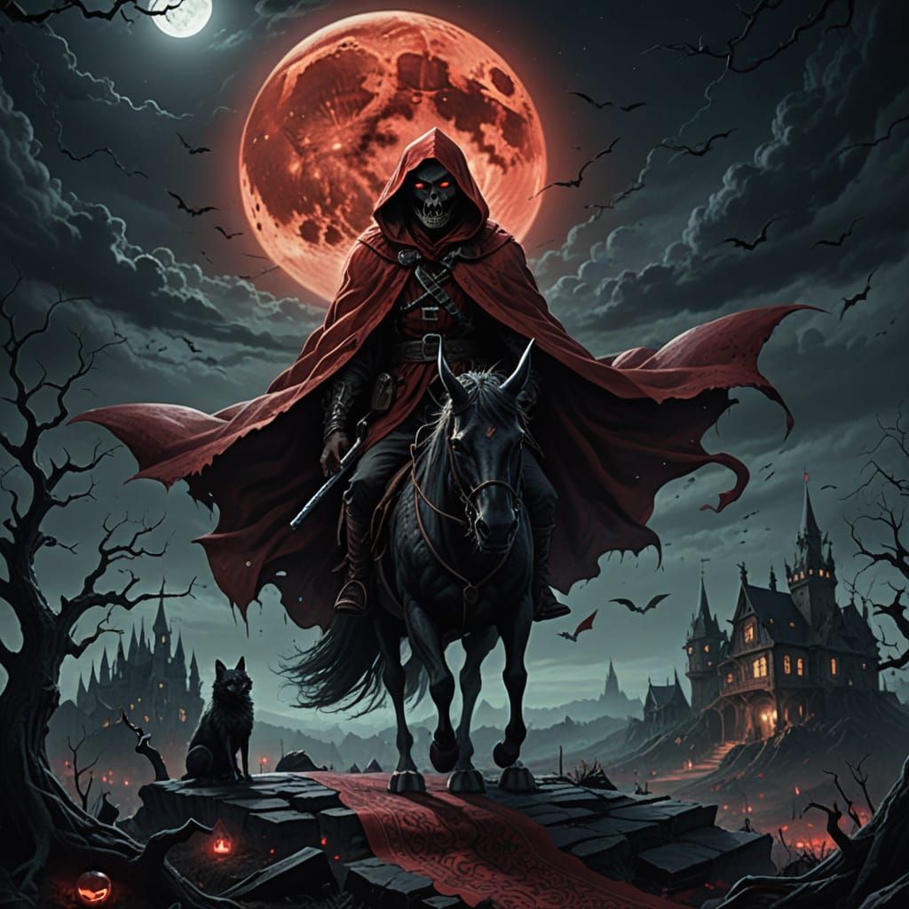 Demon on Magic Carpet Under Blood Moon