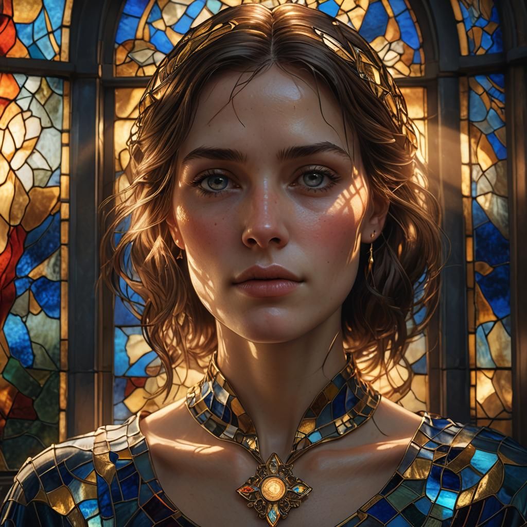 Woman's Face in Golden Light, Hyperrealistic Digital Art