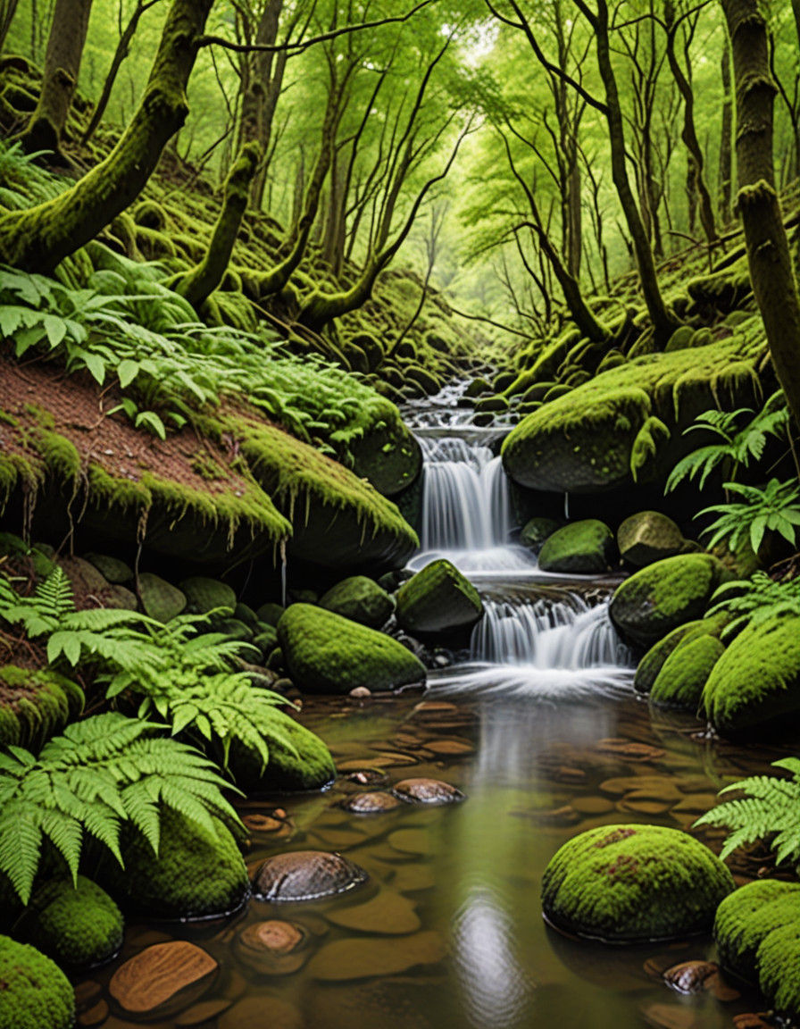 Forest Oasis with Splashing Water