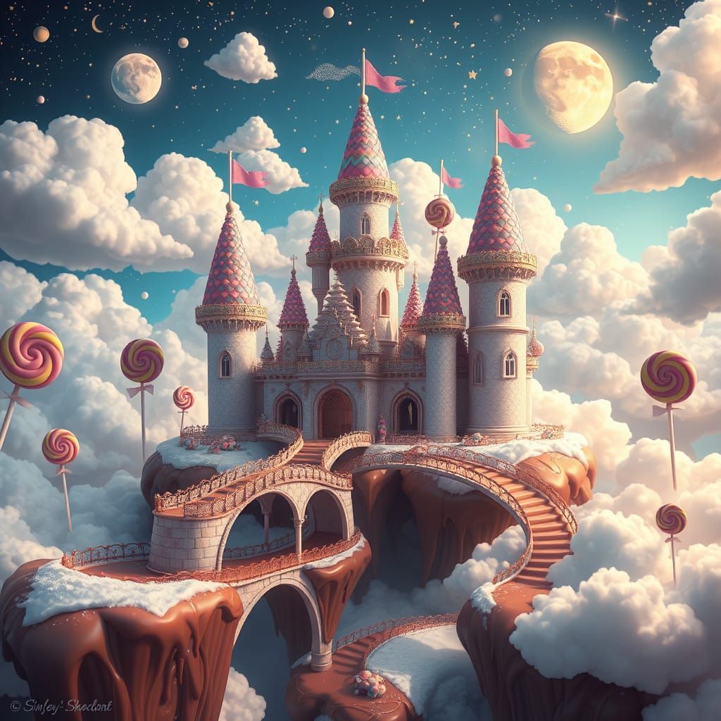 Candy Castle in the Clouds: A Whimsical Fantasy Scene