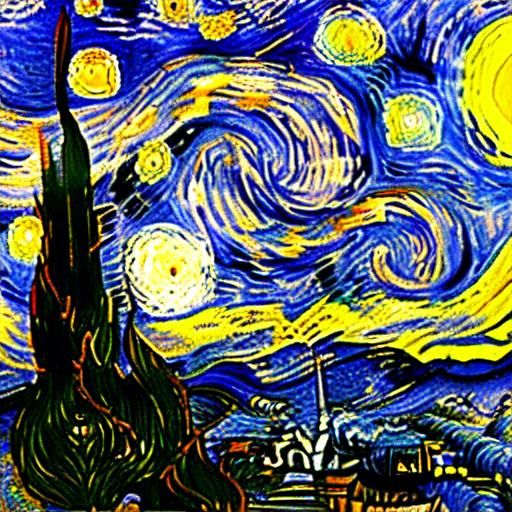 Rocket Launch in Van Gogh Style