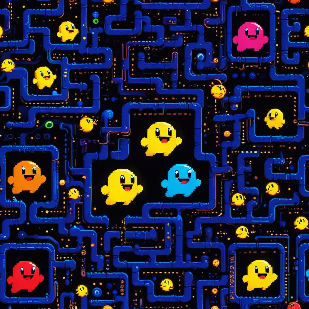 8-Bit Pac-Man in a Colorful Maze