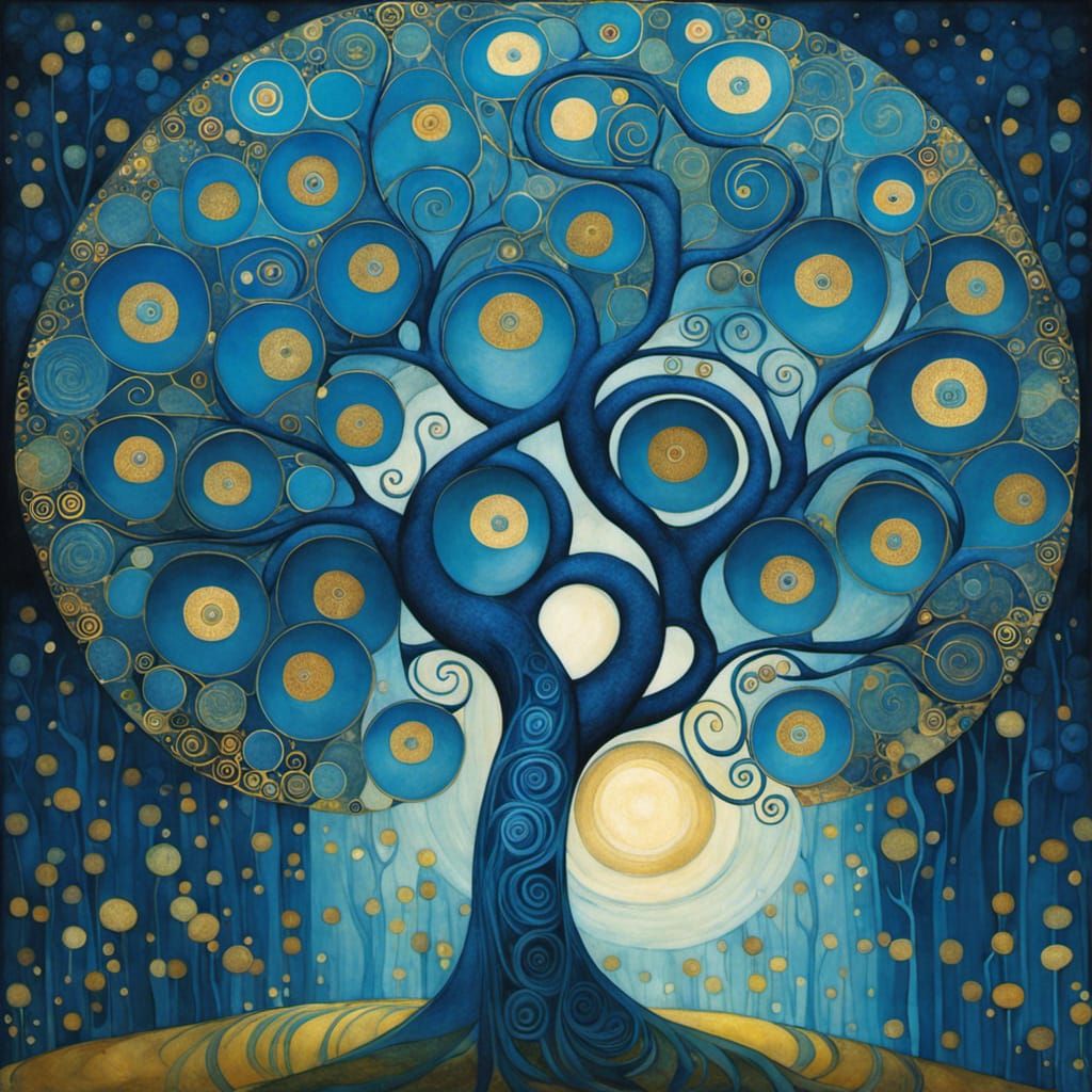 Blue Tree in Art Nouveau Fantasy Style