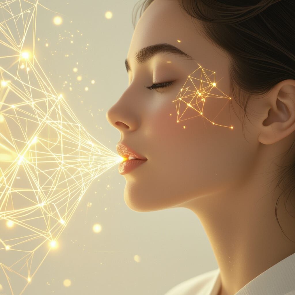 Person Humming Radiant Geometric Light Streams in Transcende...