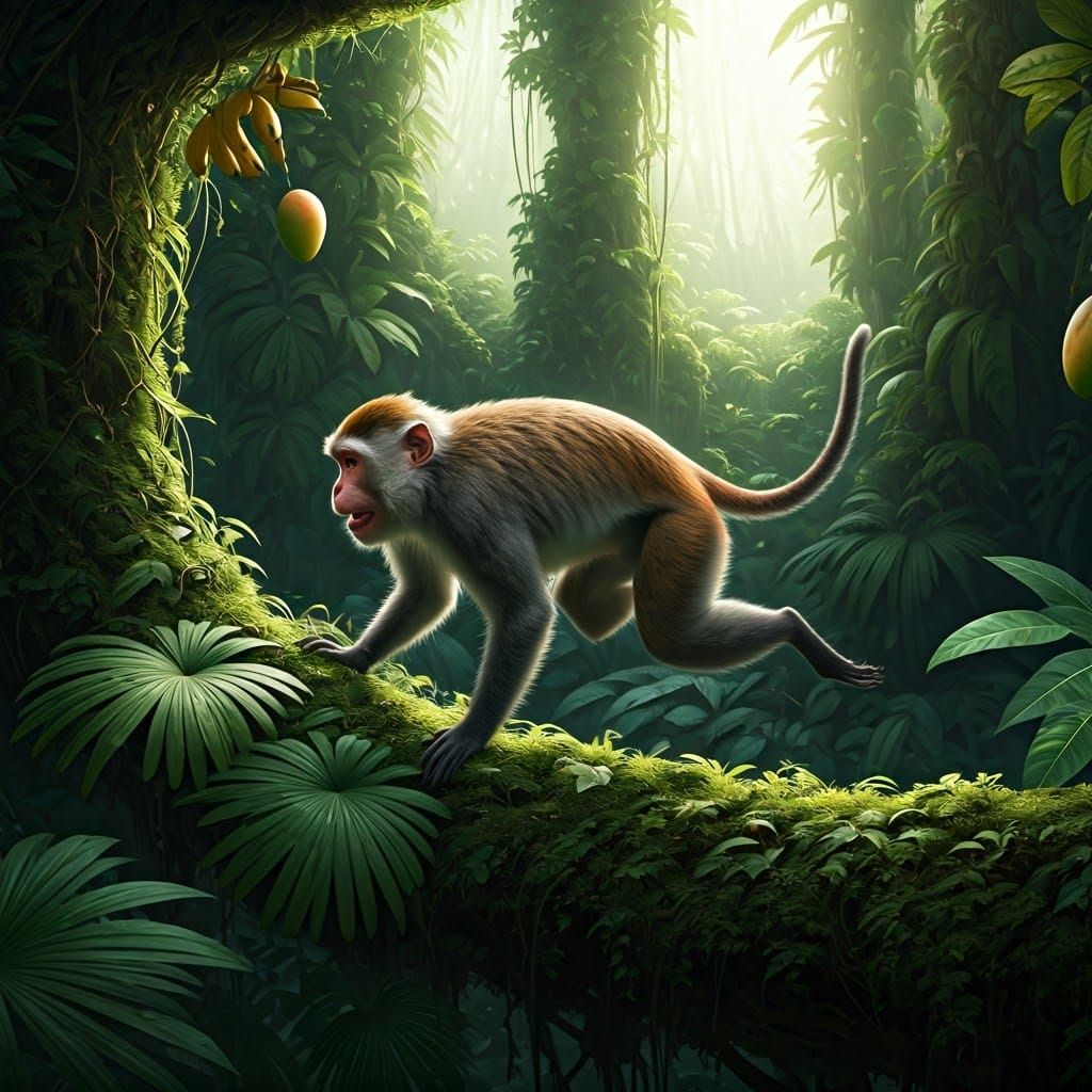 Agile Monkey Leaps Through Emerald Jungle