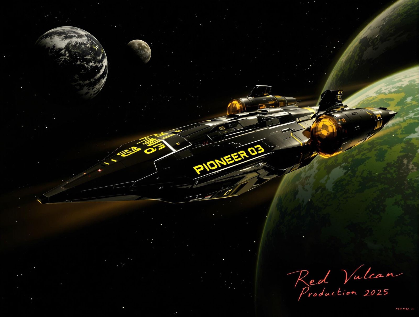 Sleek Gun Metal Spaceship in Futuristic Landscape