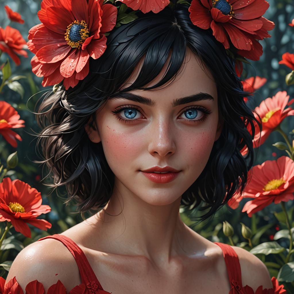 Hyperrealistic Portrait of Woman with Blue Eyes