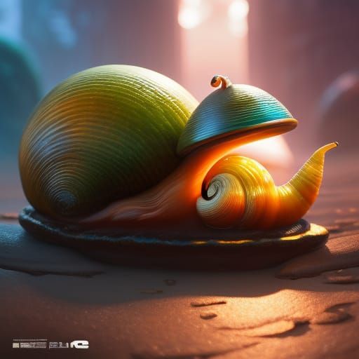 Snail and Toadstool at Night, Trending Digital Art