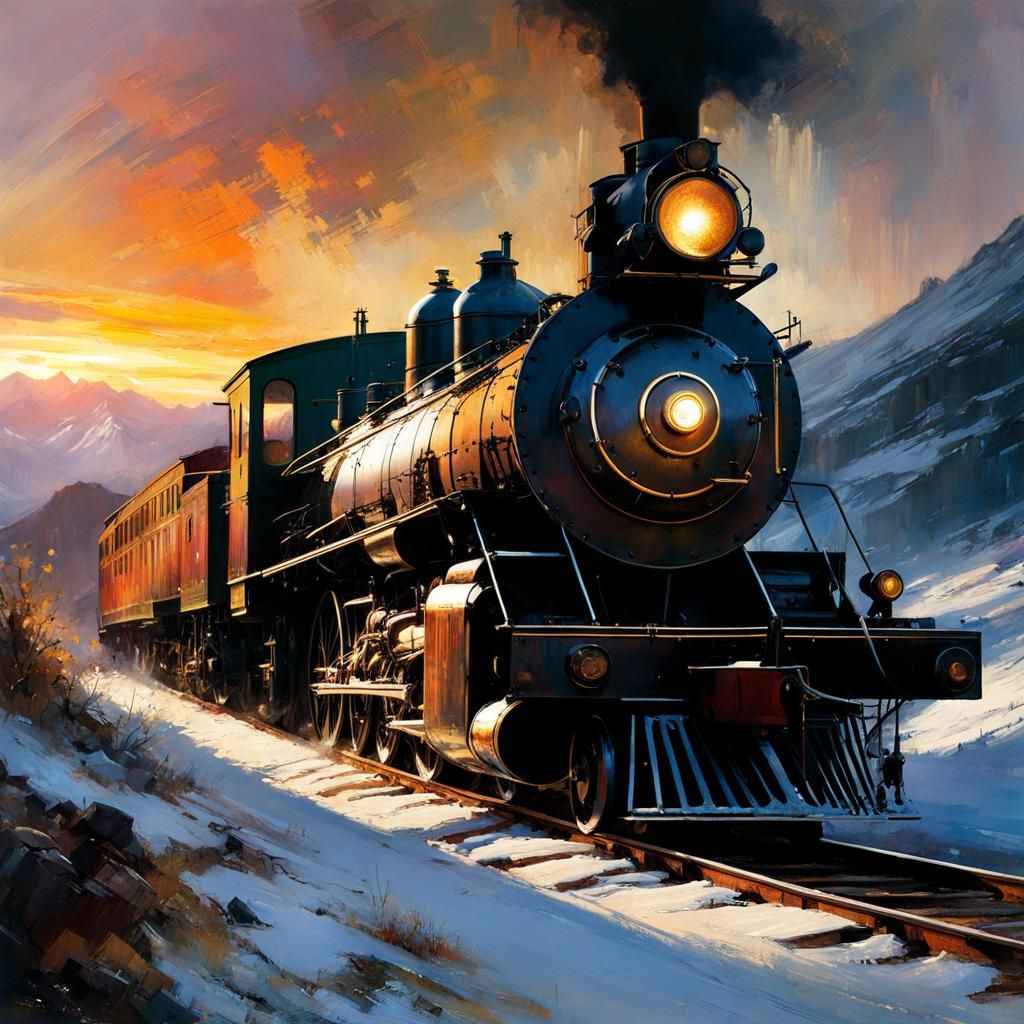 Steam Locomotive at Sunset: Matte Painting