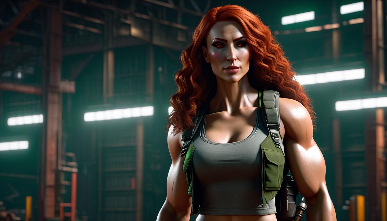 Hyperrealistic Woman in Mechanic Workshop, Unreal Engine 5