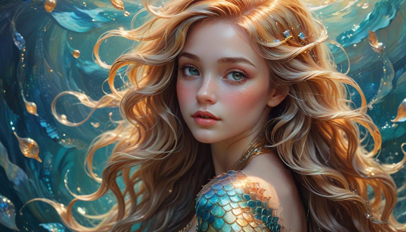 Mermaid in Golden Light: Astrological Fantasy Art