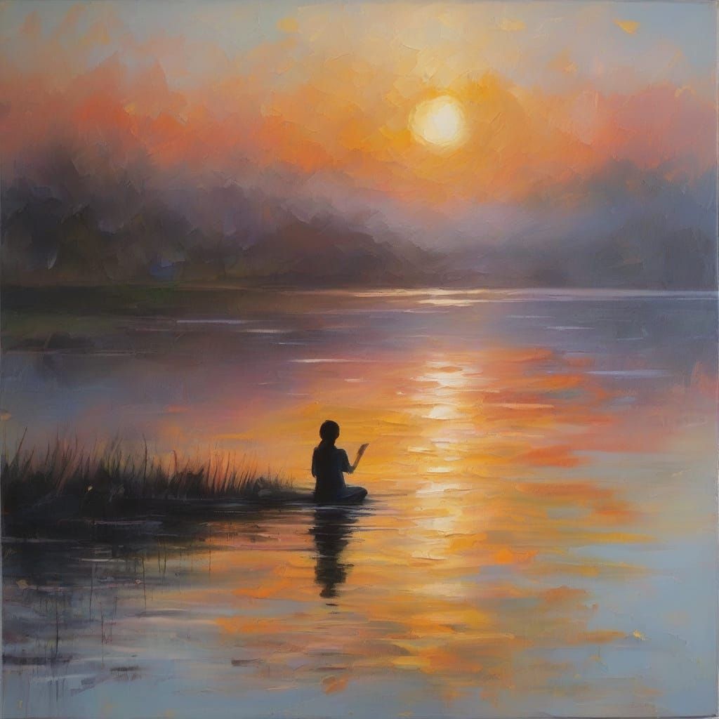 Meditative Figure on Serene Lake at Dawn