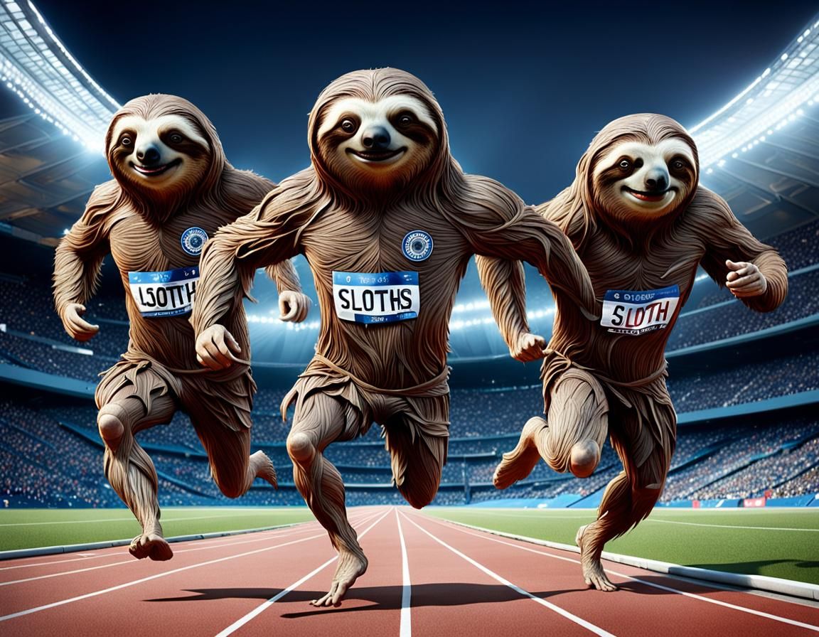 Sloths Run 100m in Olympic Games Caricature