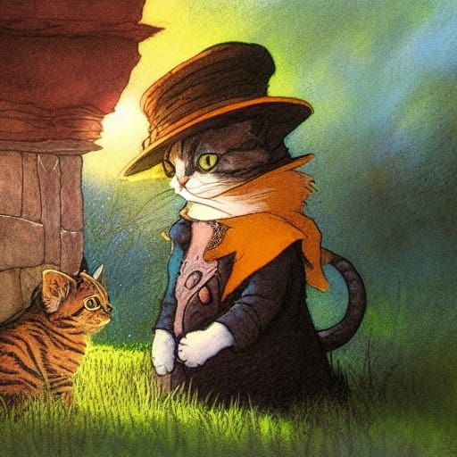 Whimsical Cat Witch Adventure: Storybook Illustration
