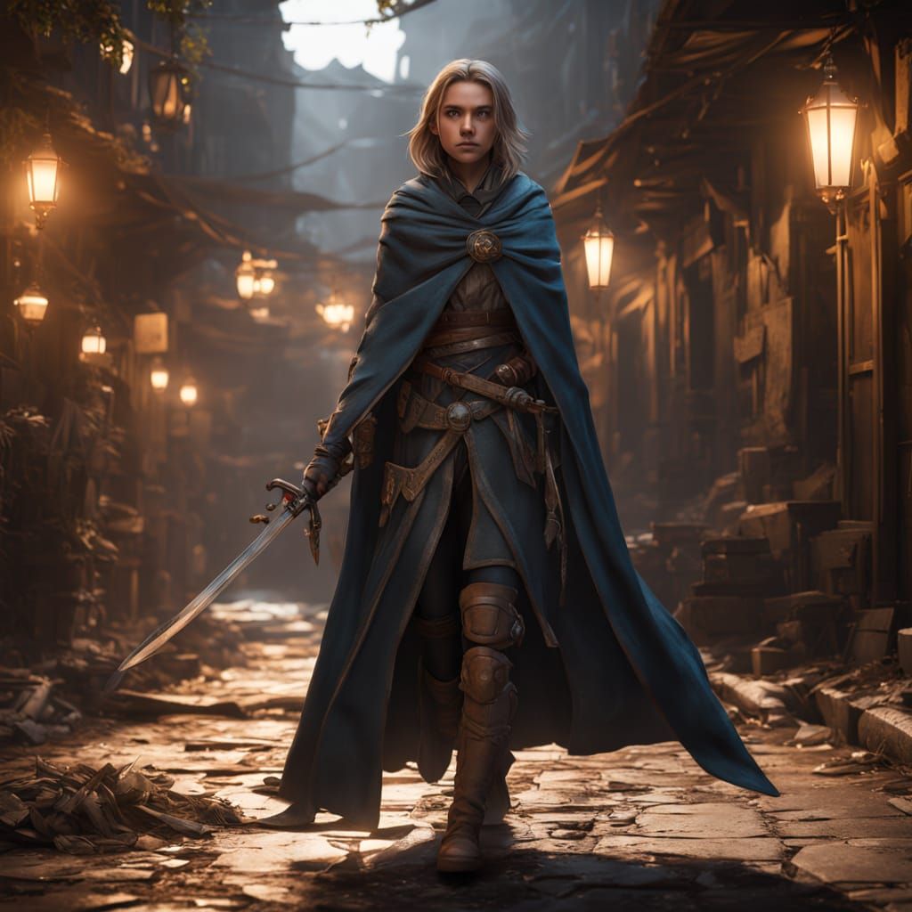 High Elf Rogue in Shadowed Alleyways as Fantasy Concept Art