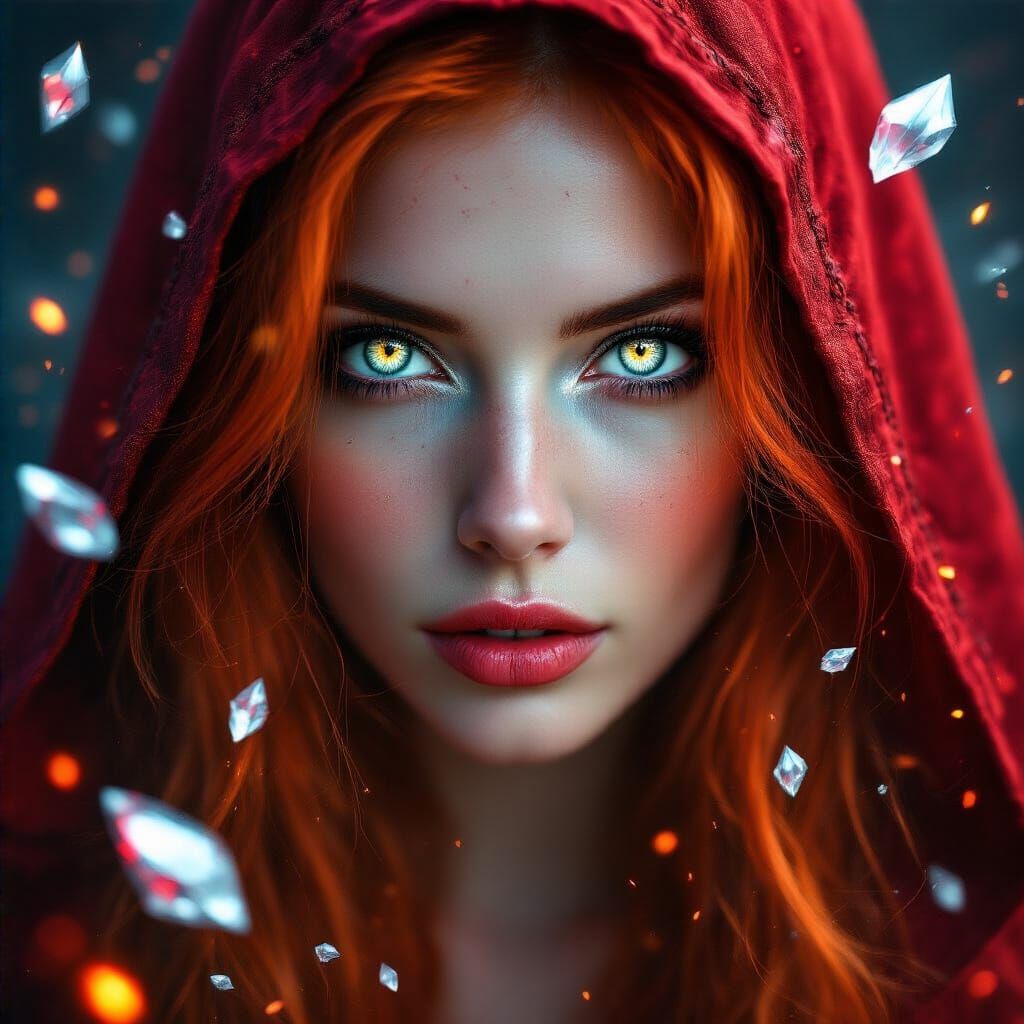 Mystical Red-Haired Woman in Neon Noir Style