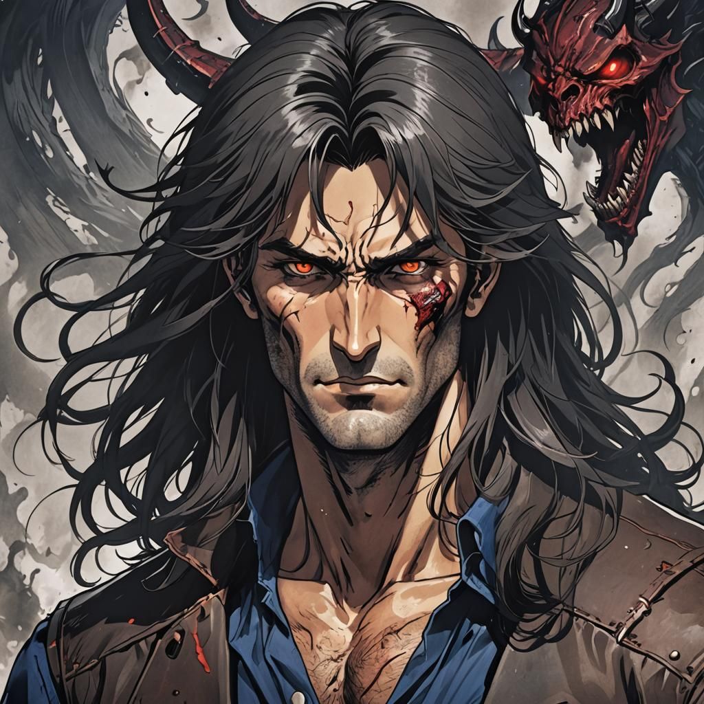 Demonic Ash Williams in Anime Style