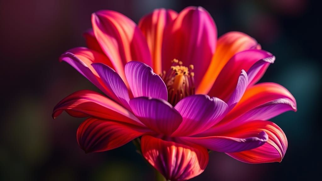 Hyperrealistic Flower with Purple and Orange Petals